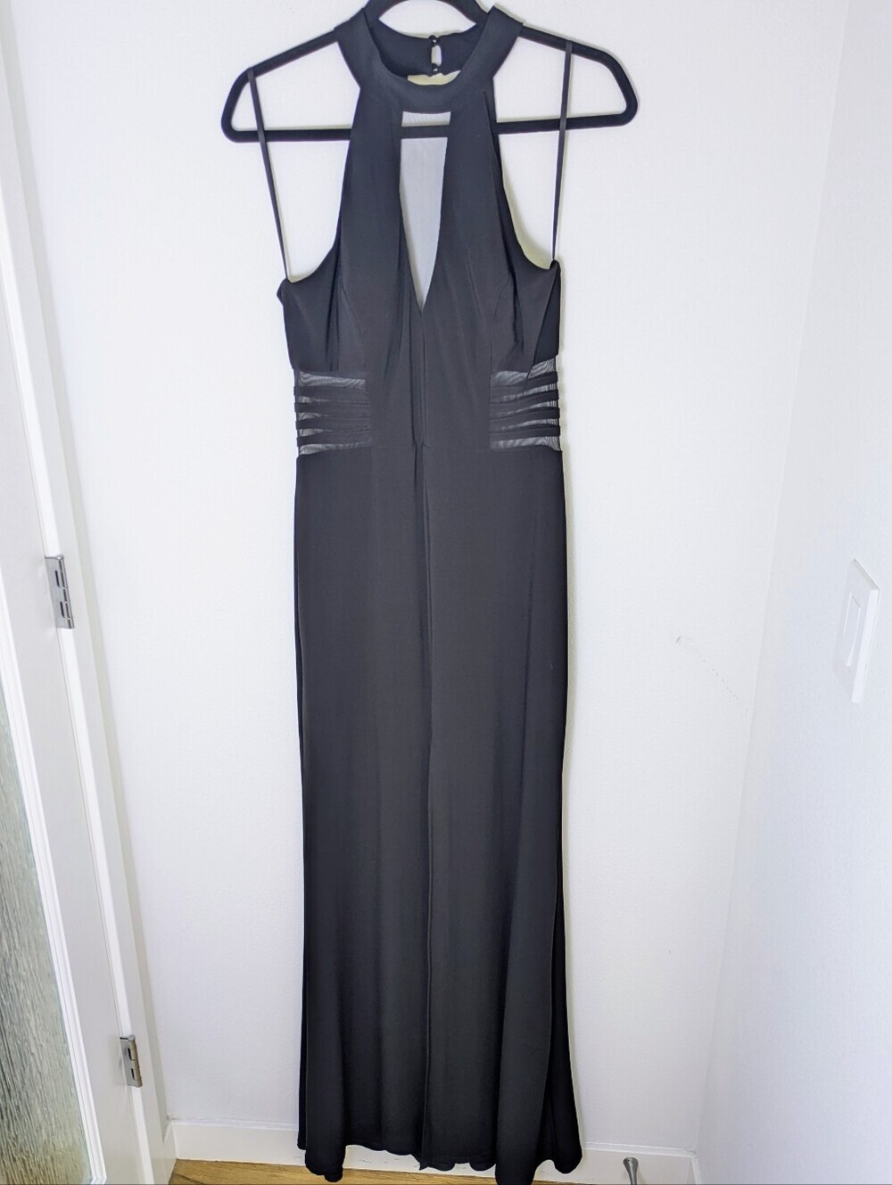 B.Smart Formal Halter Neck Maxi Dress Long Slit Mesh Cut Out Black Size 4 EUC